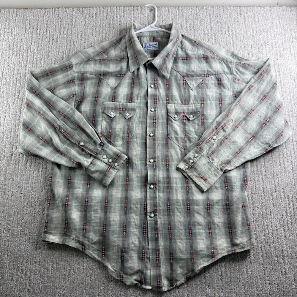 Rockmount Ranch Wear Western Pearl Snap Shirt Mens Size XL Gray Plaid USA Made